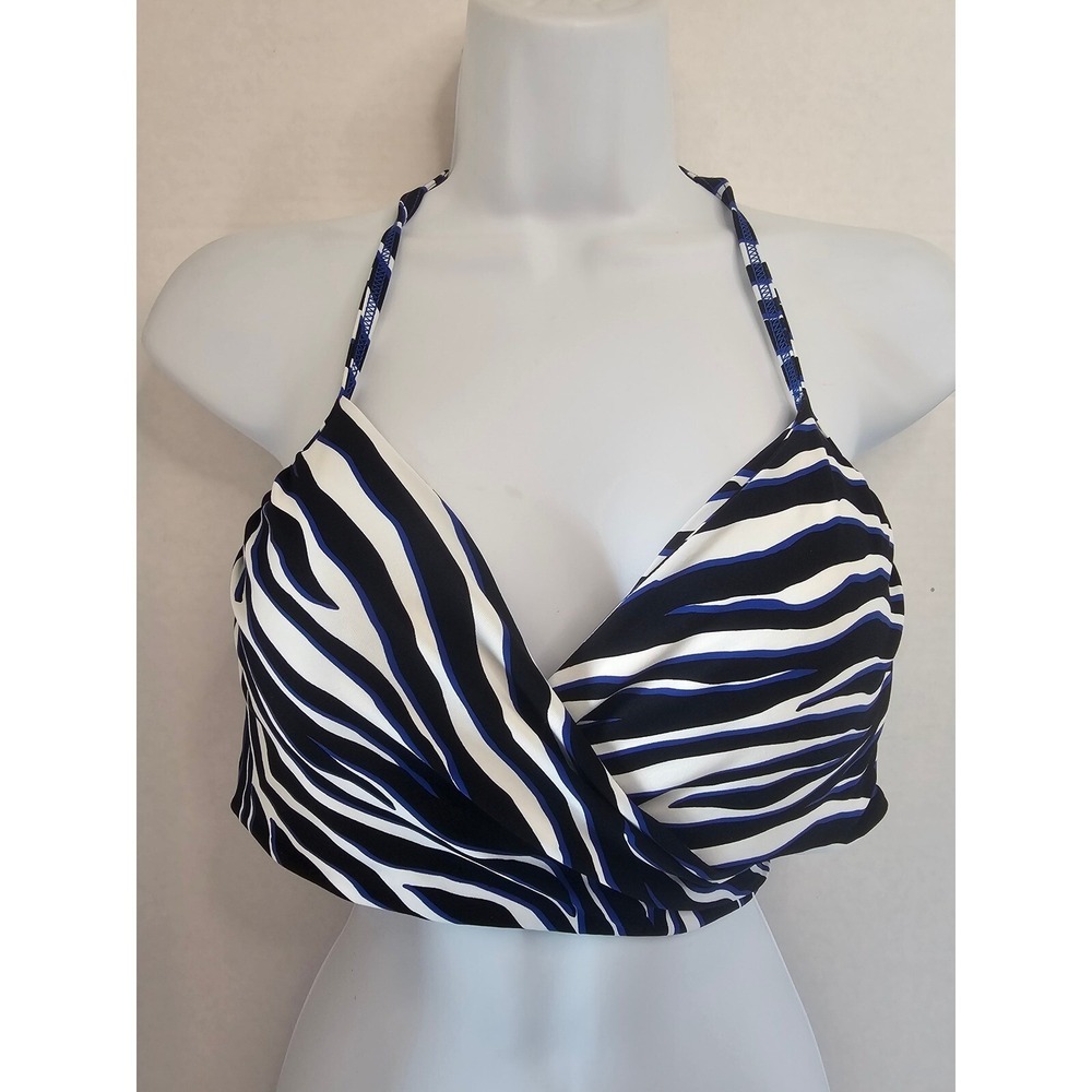 Carmen Marc Valvo Swim Top Zebra Print Halter Tie Back Size M